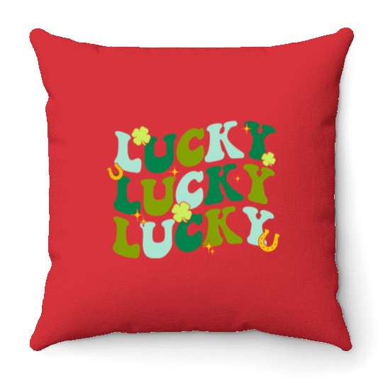 Groovy Lucky St Patric Day Shamrock Irish Throw Pillows