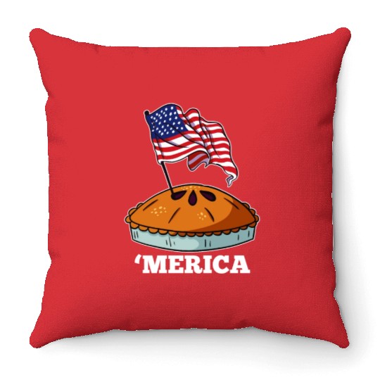 American Flag USA Apple Pie Merica 4th of July Throw Pillows