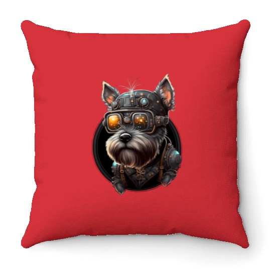 Steampunk Miniature Schnauzer Throw Pillows