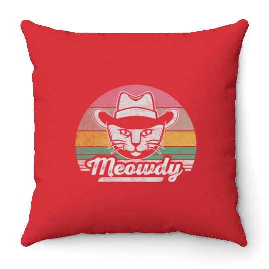 Mashup Between Meow And Howdy Cat Meme Cat Throw Pillows