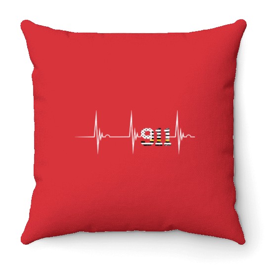 Dispatcher 911 Vintage Usa Flag Hebeat Ekg Pulse Throw Pillows