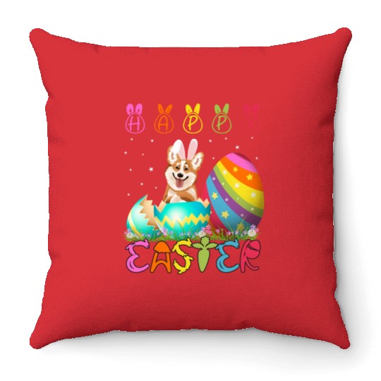 Easter Day Corgi Dog Family Easter Throw Pillows