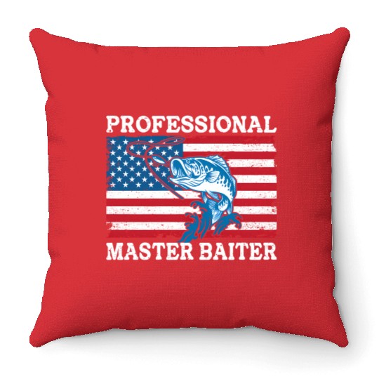 Professional Master Baiter Us American Flag Bass Throw Pillows