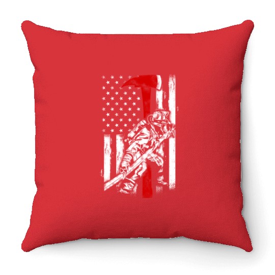 Firefighter Red Axe Distressed Fire American Throw Pillows