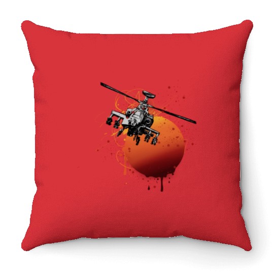 Military Aircraft Ah-64 Apache Helicopter Aviator Throw Pillows
