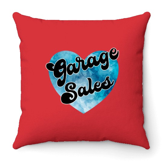 Garage Sales blue watercolor heart Throw Pillows