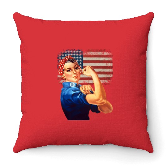 Rosie The Riveter American Flag Usa Rosie The Throw Pillows