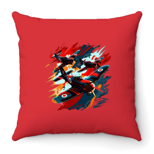 Spitfire Airplane Vintage Pilot Aviator Military Throw Pillows