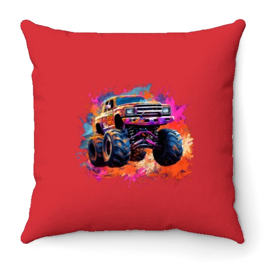 Monster Truck Big Retro Race Dad Trucker Lover Throw Pillows
