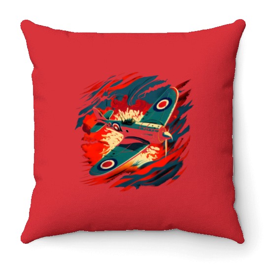Spitfire Airplane Vintage Pilot Aviator Military Throw Pillows