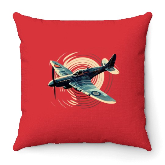 Spitfire Airplane Vintage Pilot Aviator Military Throw Pillows