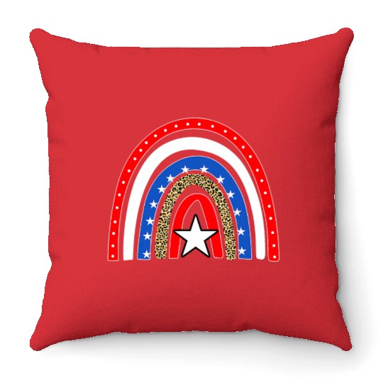 Rainbow 4Th Of July Independence Flag Awesome Throw Pillows