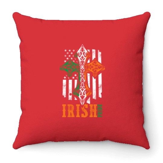 Irish American Flag Celtic Cross Throw Pillows