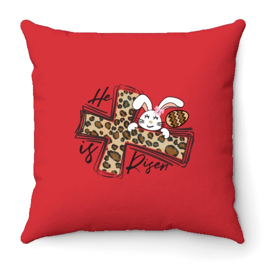 Happy Easter He Is Risen Jesus Cross Easter Bunny Throw Pillows