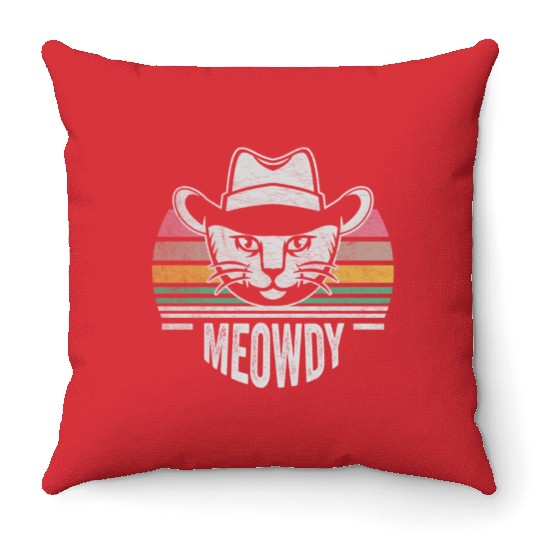 Mashup Between Meow And Howdy Cat Meme Cat Throw Pillows