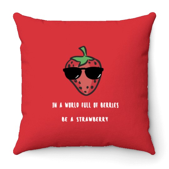 Strawberry world white Throw Pillows