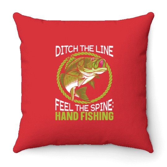 Hand Fishing Fisherman Noodling Lover Fisher Fish Throw Pillows