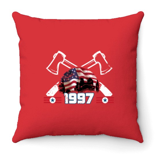Fireman Firefighter Born In 1997 26 Usa Flag Throw Pillows
