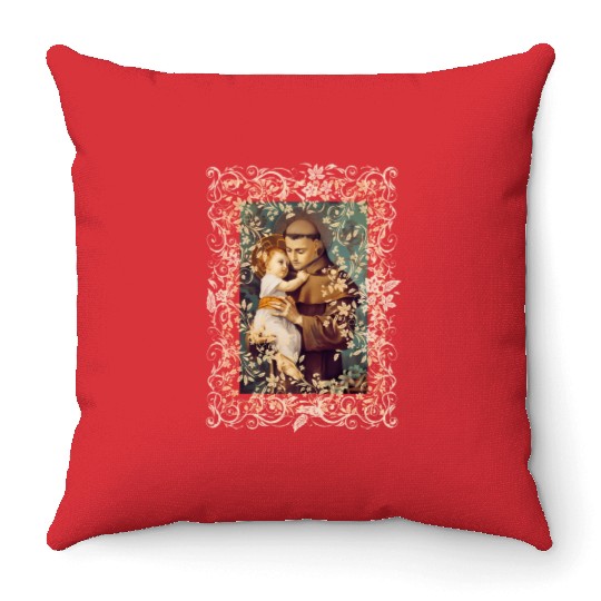 Saint Anthony Of Padua Catholic St. Rosary Throw Pillows