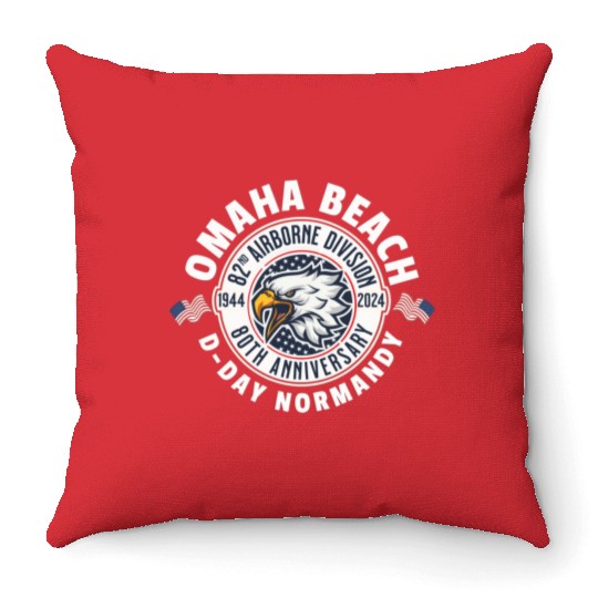 Omaha Beach airborne division 80th anniversary Throw Pillows