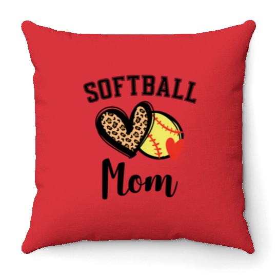 Softball Mom Leopard He Throw Pillows