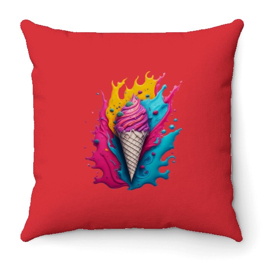 Neon Ice Cream Splash Throw Pillows