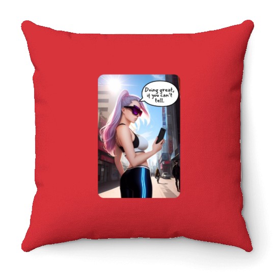 Cyberpunk Waifu Influencer Design 7 Throw Pillows