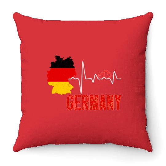 Germany Flag Map Heartbeat For German Pride Throw Pillows
