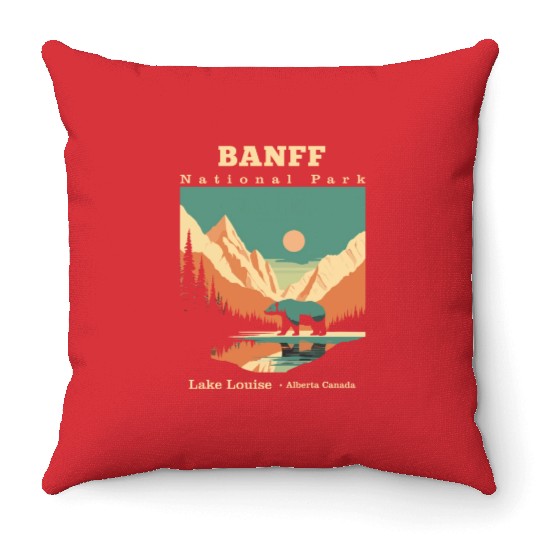 Vintage Retro Canadian Banff National Park Throw Pillows
