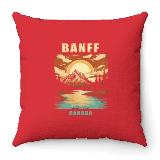 Vintage Retro Canadian Banff National Park Throw Pillows