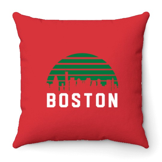 Boston Massachusetts Cityscape Green Throw Pillows