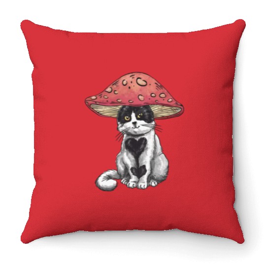 Cute Cat Mushroom Decoration LGBTQIA+ Pride LGBT Throw Pillows