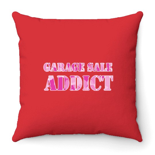 Garage Sale Addict pink camo Throw Pillows