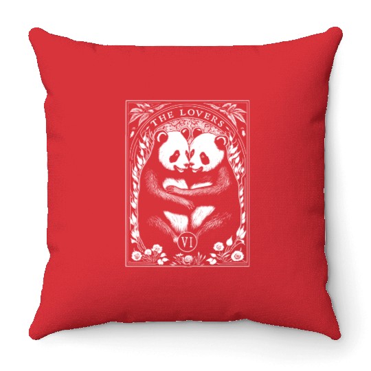 The Lovers Tarot Card Cute Panda Lover Couple Throw Pillows