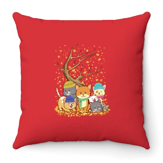 Cats Fall Autumn Leaf Tree Lover Season Fan Enjoy Throw Pillows
