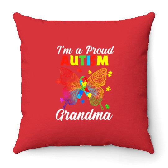 Butterfly I'M A Proud Autism Grandma Autism Awaren Throw Pillows