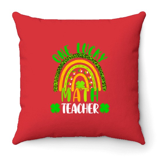 One Lucky Math Rainbow Teacher St Patricks Day Rai Throw Pillows