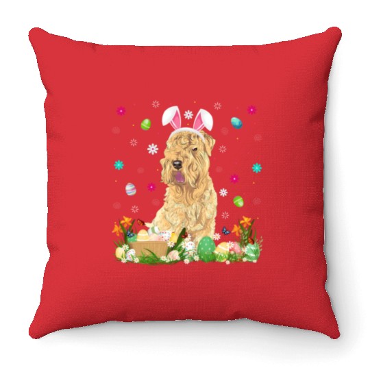 Easter Egg Wheaten Dog Easter Sunday Throw Pillows