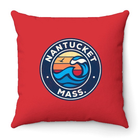 Nantucket Massachusetts Ma Nautical Waves Throw Pillows