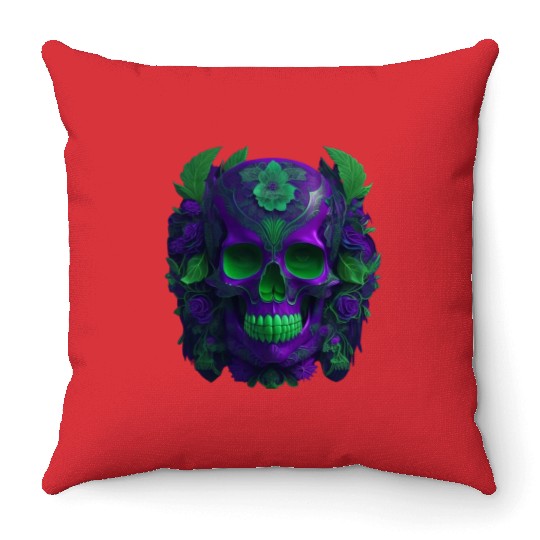 Enigmatic Elegance: The Blue & Green Skull Throw Pillows