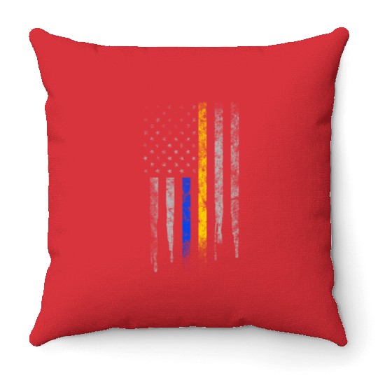 Gold Blue Line 911 Police Dispatcher First Throw Pillows