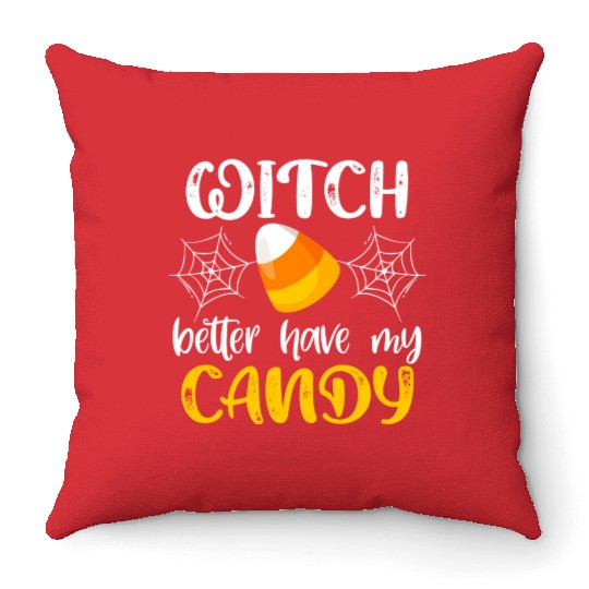 Halloween Witch Funny Candy Corn Trick Or Treat Throw Pillows