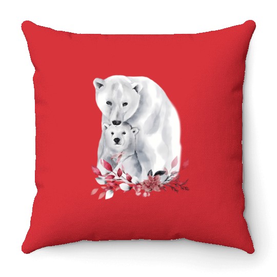 Mama Polar Bear And Baby Cub For And Throw Pillows