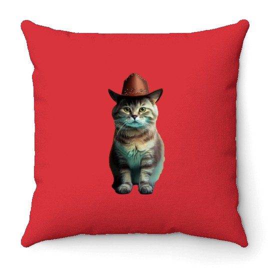 cowboy cat - funny cats, funny pets. Throw Pillows