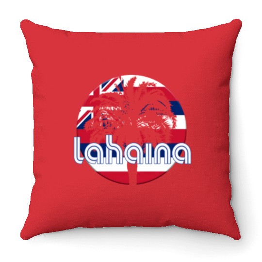 Lahaina Maui Hawaii Hawaiian Flag Native Palm Tree Throw Pillows