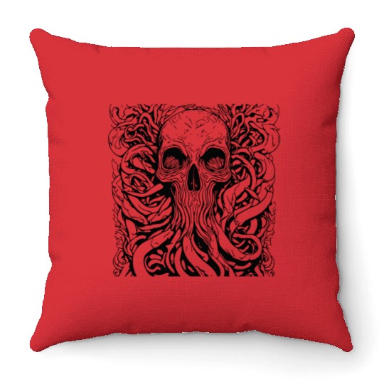 skull octopus rock and roll Throw Pillows