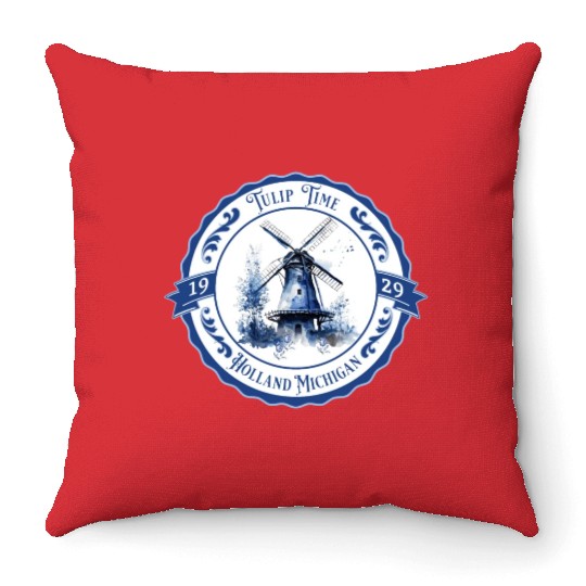 Delft Style Tulip Festival Time in Holland, Mi. Throw Pillows