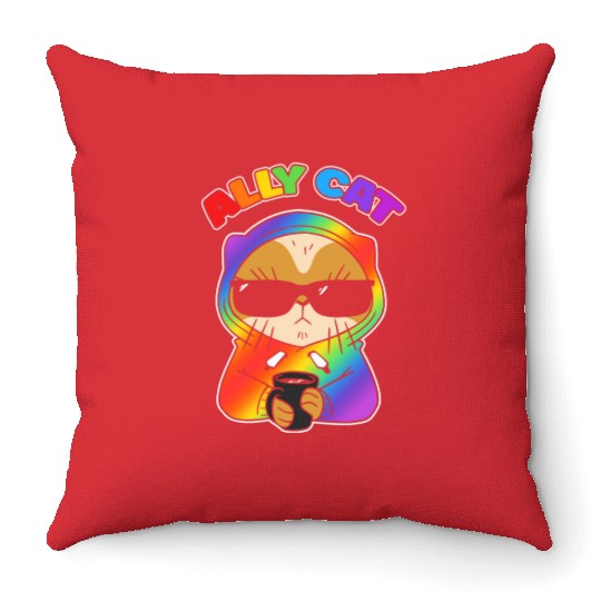 Ally Cat Rainbow LGBT Pride Month Feline Animal Throw Pillows
