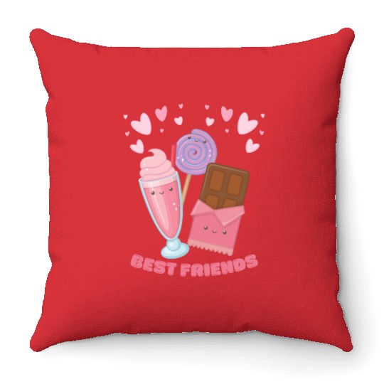 Cute Best Friends Lollipop Ice cream And Chocolate Throw Pillows