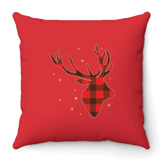 Classic Red Black Christmas Buffalo Deer Funny Fan Throw Pillows